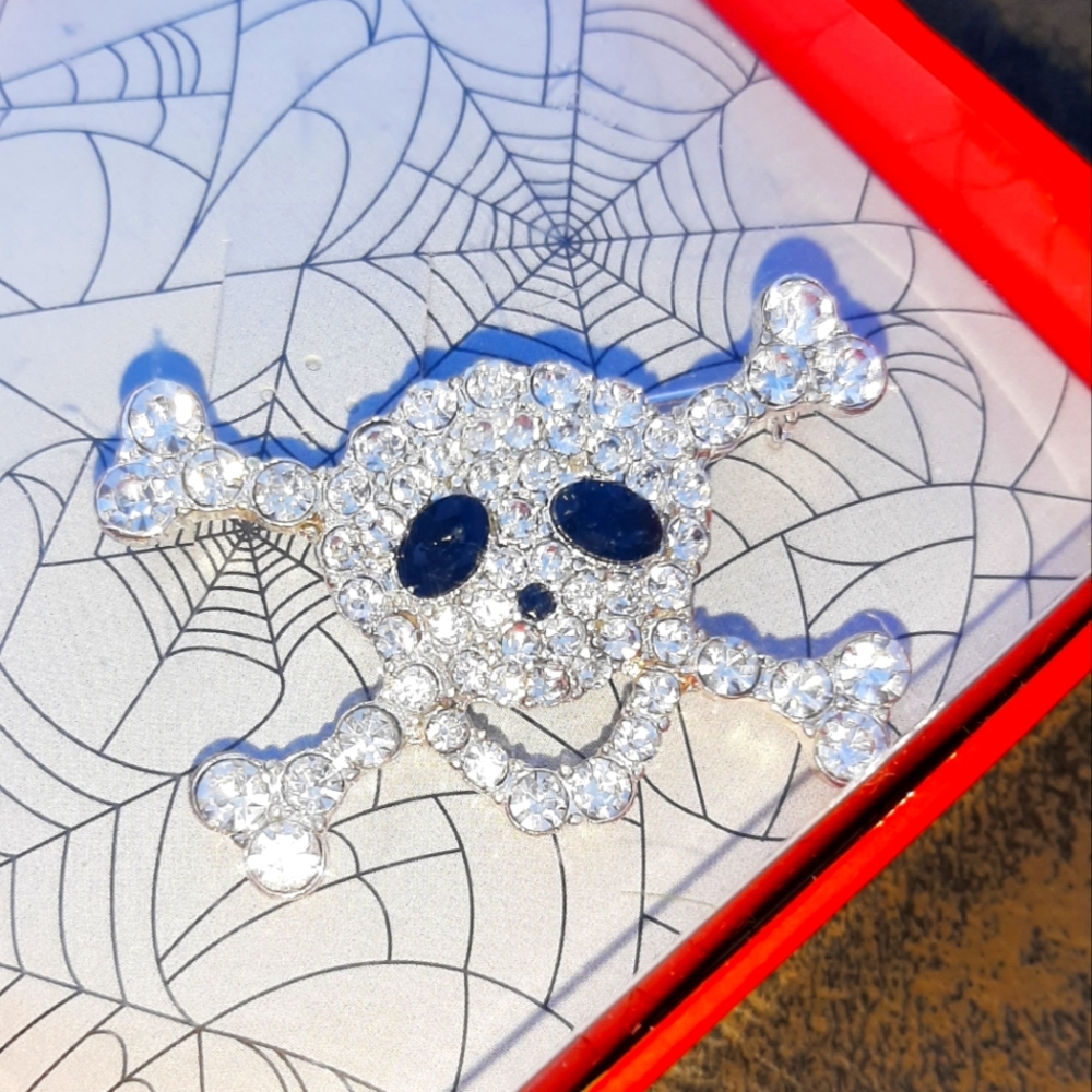 Faux-Diamond Skull Broche NWT